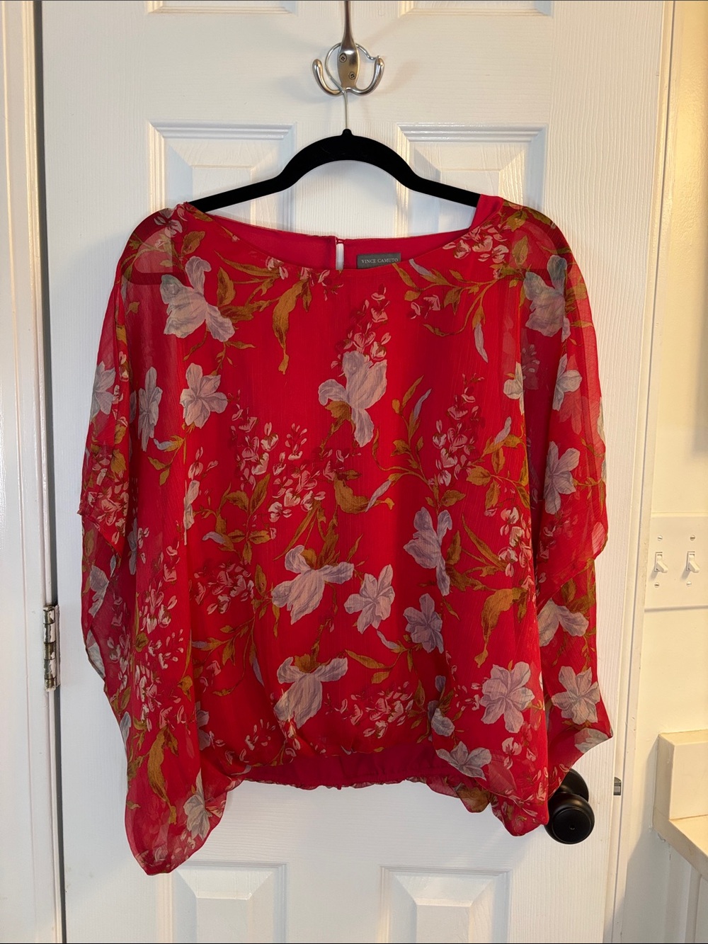 Vince Camuto Red Floral Sheer Blouse